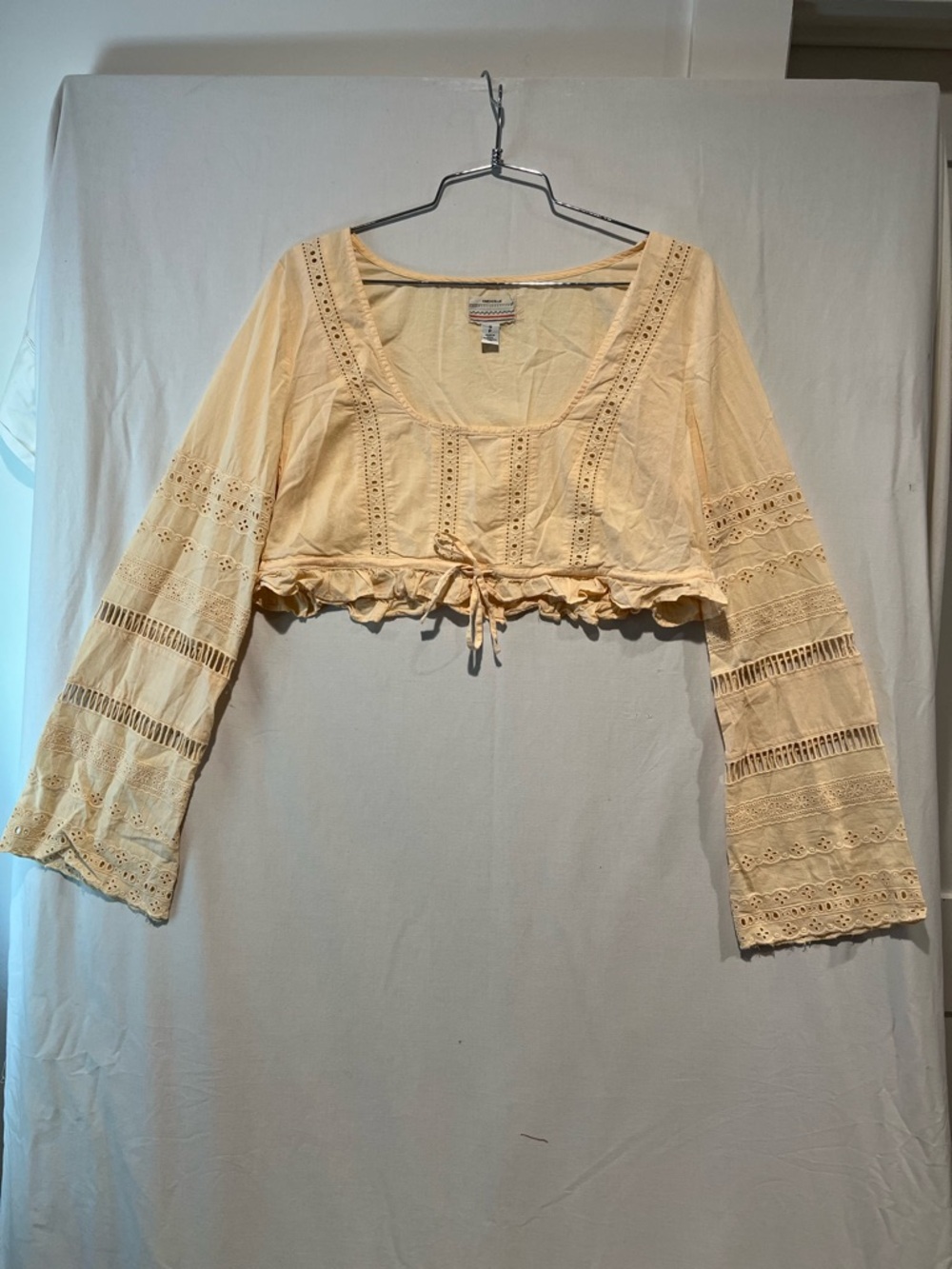 Festival Top 100% Cotton Eyelet Crop Blouse Tie Front Boho Cottagecore Small